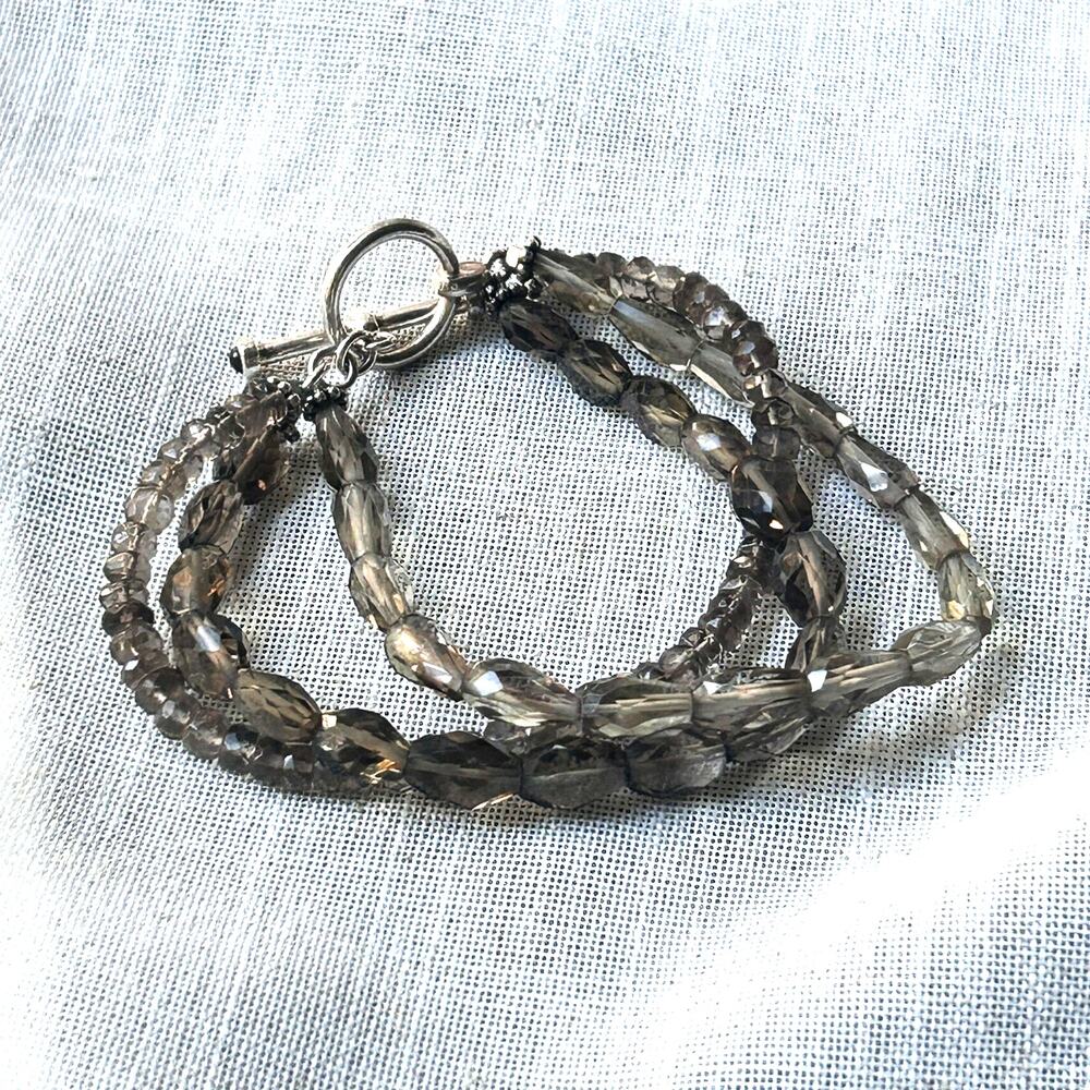 Sterling Silver Smoky Quartz Multi Strand Bracelet Garnet Toggle